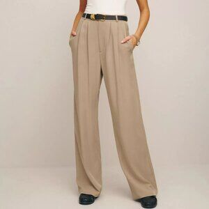 Reformation Mason Wide Leg Pants Trousers 6 Khaki High Rise Relaxed Fit Neutral
